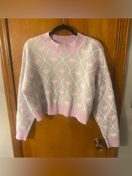 wild fable Sweaters - wild fable Pastel Pink & Cream Heart-Pattern Crewneck Sweater